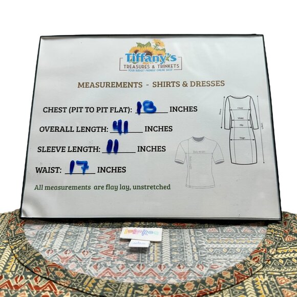 LuLaRoe Retired Julia Dress L Graphic Print Olive Green SS Form Fitting NWT - Picture 7 of 7